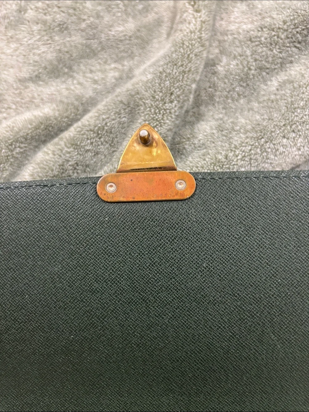 Louis Vuitton Dark Green Leather Briefcase with Gold Hardware